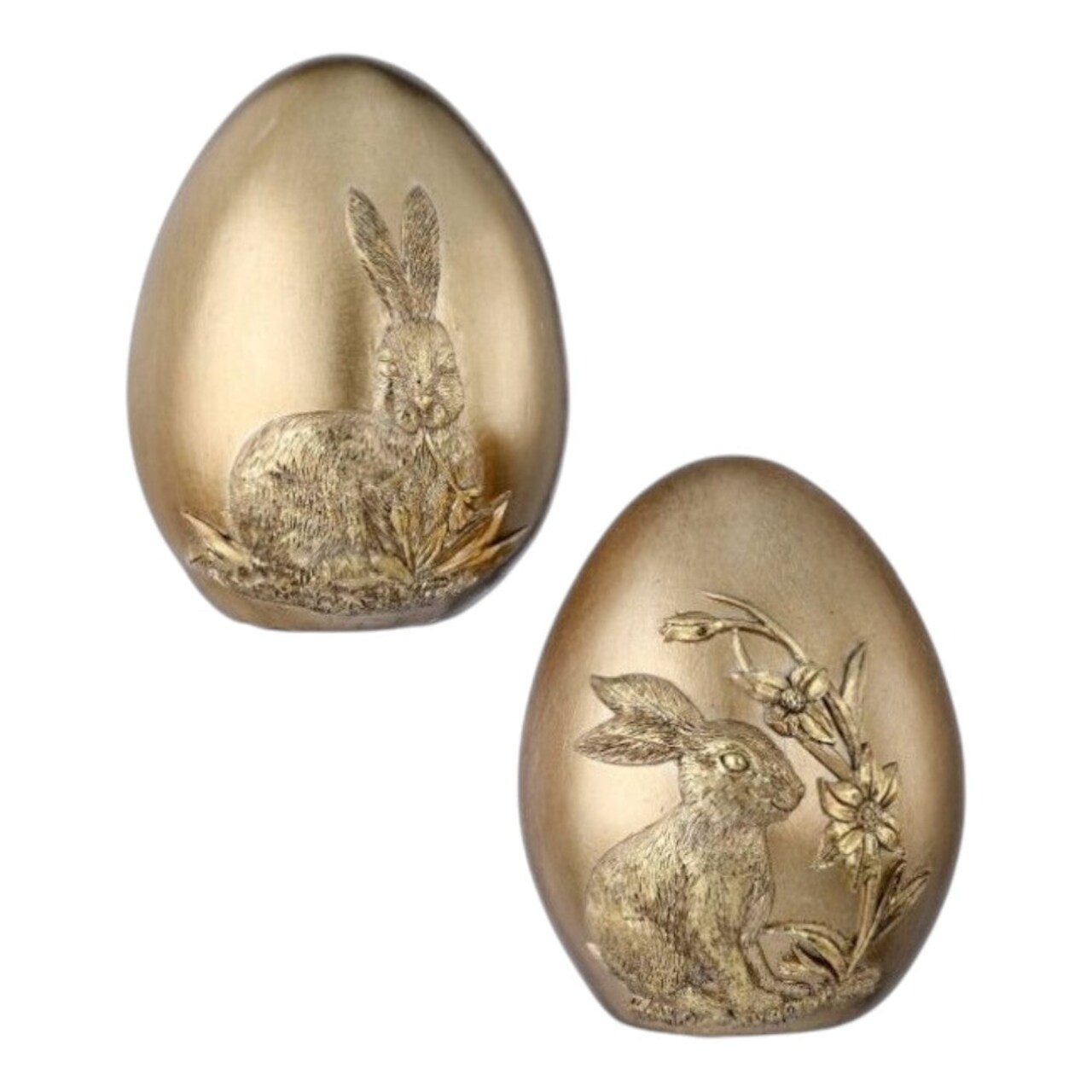 4.5" Handcrafted Gold Easter Egg Figurine Set – Embossed Bunny Design